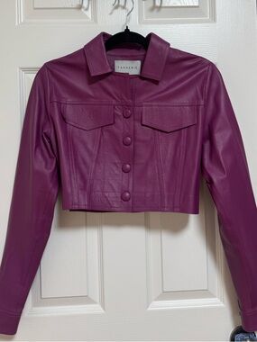 Genuine Purple Leather Cropped Jacket